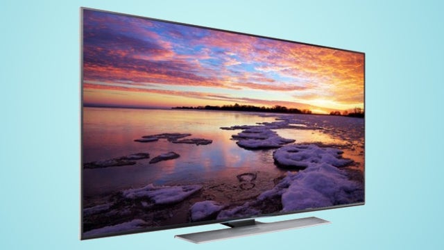 Samsung UE55HU7500 TV displaying a sunset scene.