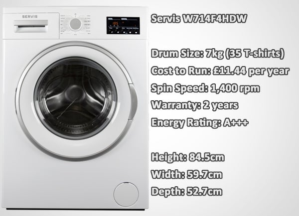 Servis W714F4HD washing machine with specifications.