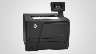 HP LaserJet Pro 400 M410dn printer on a white background.