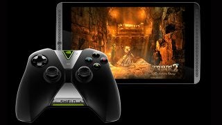 Nvidia Shield Tablet with controller and game on screen.