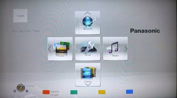 Panasonic Blu-ray player home screen interface.