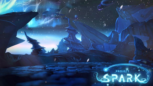 Concept art from Project Spark featuring mystical landscapes and logo.