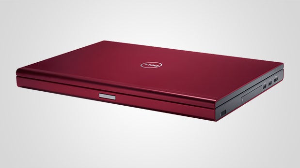 Dell Precision M6800 laptop closed in maroon color.