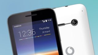 Vodafone Smart 4 Mini smartphone displayed against a blue background.