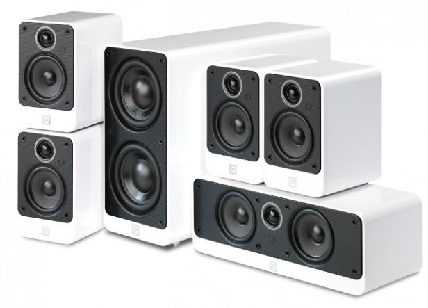 Q Acoustics 2000i Series 5.1 speaker system in white.