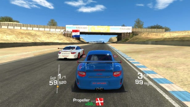 Screenshot of a racing game software performance test.