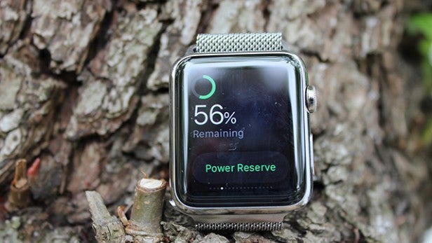 Smartwatch showing 56% battery life with power reserve mode on.