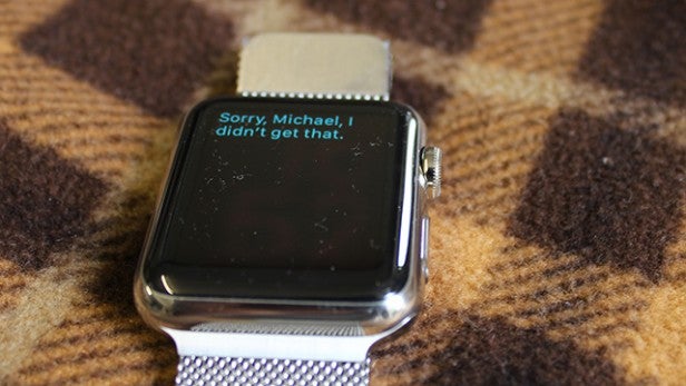 Smartwatch displaying error message on screen.