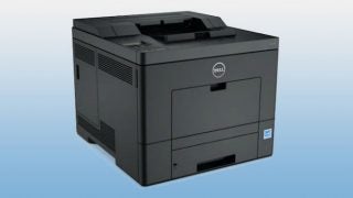 Dell C2660dn Color Laser Printer on blue background.