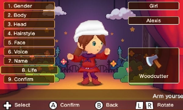 Character customization screen in Fantasy Life video game.