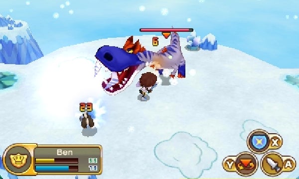 Screenshot of Fantasy Life gameplay showing character battling a monster.