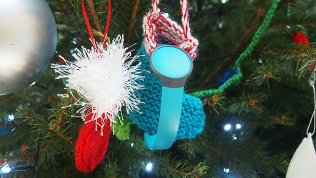 Misfit Flash fitness tracker hanging on Christmas tree.