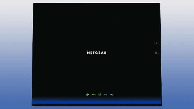 Netgear D6200 modem router with illuminated status lights.