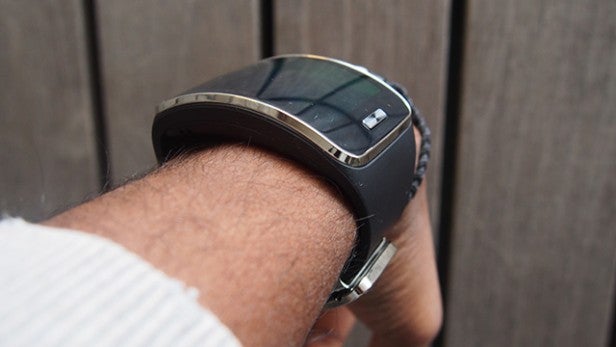 Samsung Gear S smartwatch worn on a person's wrist.