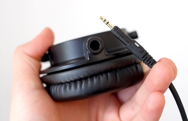 Audio-Technica ATH-M50x headphone jack detail.