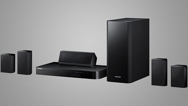 Samsung HT-H5500 home theater system on a gray background.