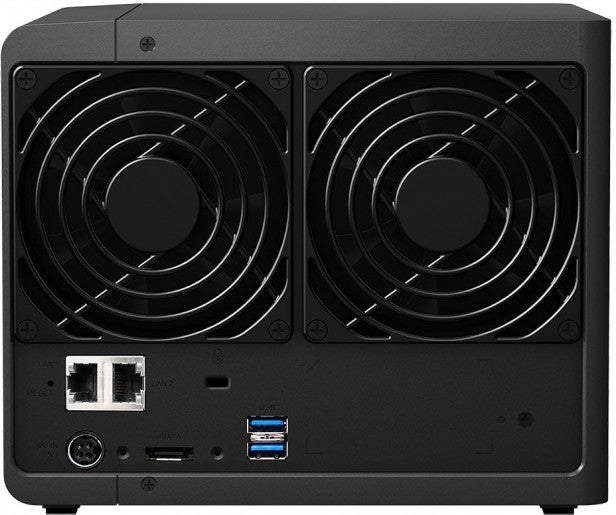Synology DiskStation DS415+ NAS rear view with ports and fans.