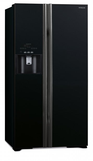 Black Hitachi R-S700GP2 side-by-side refrigerator.