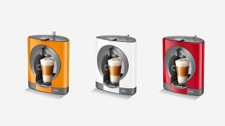 Krups Dolce Gusto Oblo coffee machines in three colors.