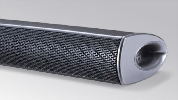 Close-up of LG NB3540 soundbar on a grey background