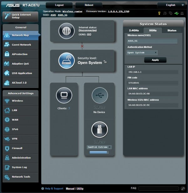 Screenshot of Asus RT-AC87U router's administrative interface.