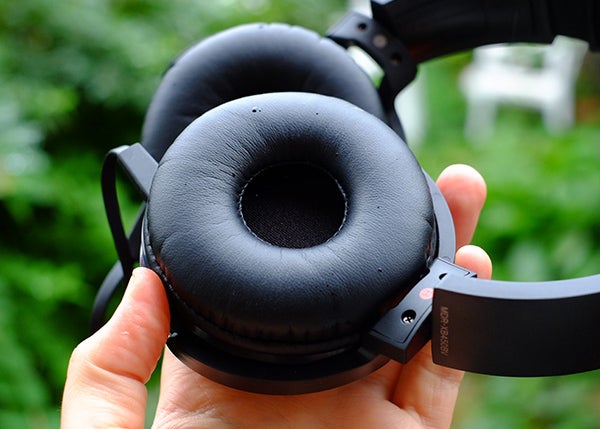 Close-up of Sony MDR-XB450BV headphones in hand.