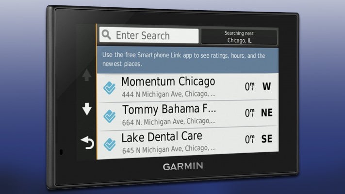 Garmin nuvi 2699LMT-D GPS showing search results screen.