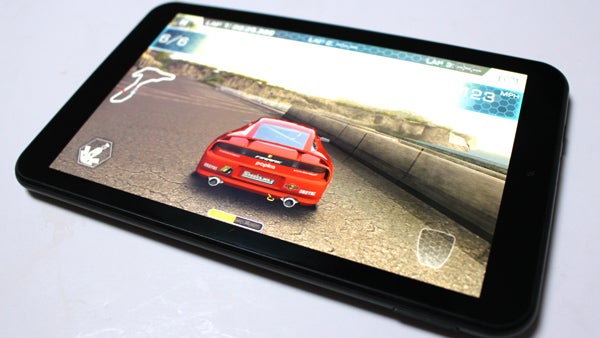 Hisense Sero 8 tablet displaying a racing game screen.