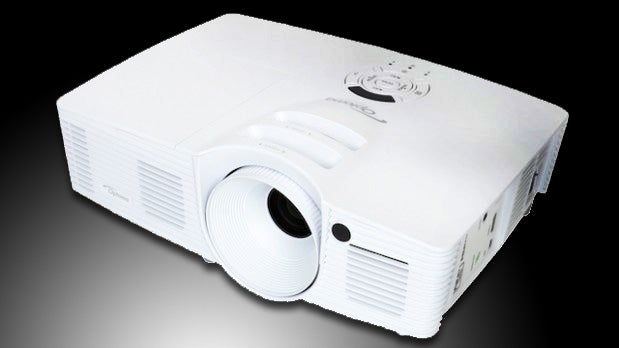 Optoma HD26 projector on a black background