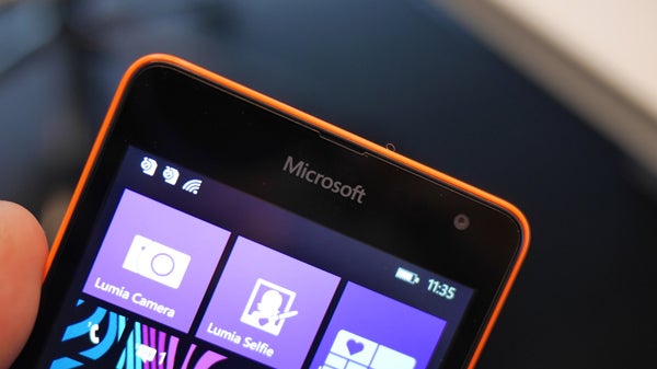 Close-up of Microsoft Lumia 535 screen and logo