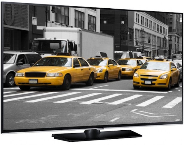 Samsung UE40H5500High-definition television displaying vibrant yellow taxis.