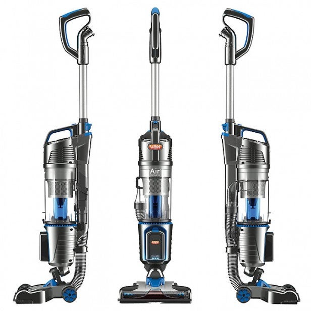 Vacuum cleaner in three different operational positions.