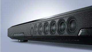Close-up of Yamaha SRT-1000 sound base speaker.
