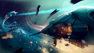 Spaceships engaged in combat in Elite: Dangerous game artwork.