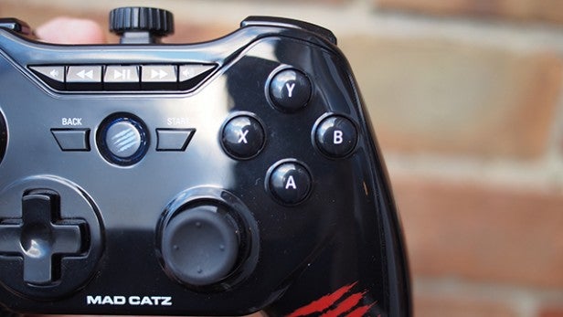 Close-up of Mad Catz C.T.R.L.R game controller buttons.