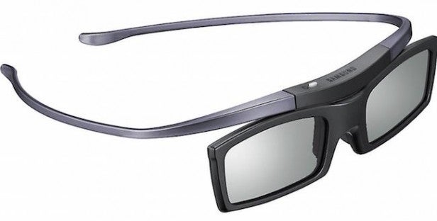 Samsung UE85HU7500Pair of black 3D glasses on white background
