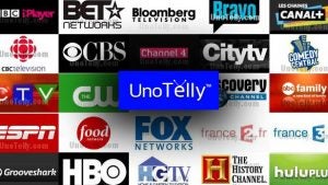 UnoTelly service logo with various network logos.