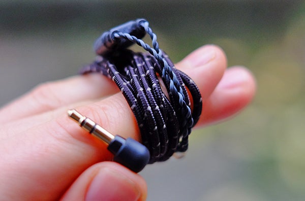 Braided cable of Audiofly AF140 in-ear monitors.