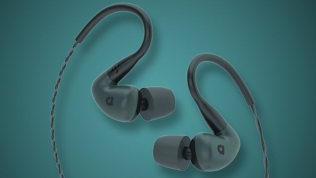 Audiofly AF140 in-ear monitors on teal background.