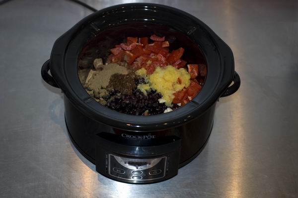 Crock-Pot Countdown Slow Cooker with ingredients inside.