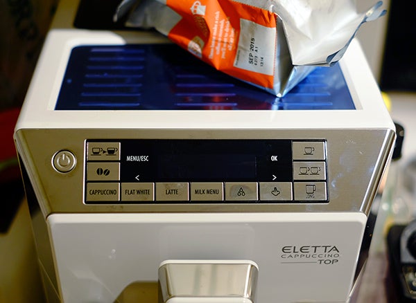 DeLonghi Eletta Cappuccino Top espresso machine control panel.