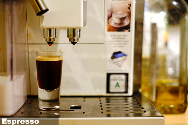 Espresso being made by DeLonghi Eletta Cappuccino machine.