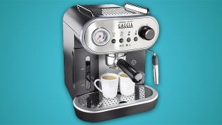 Gaggia Carezza Deluxe espresso machine with two coffee cups.