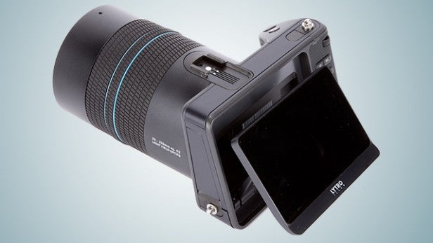 Digital camera with large lens and articulated screen.