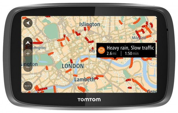 TomTom GO 50TomTom GO 50 showing traffic alert on London map.