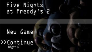 Five Nights at Freddy's 2 game start screen with animatronics.