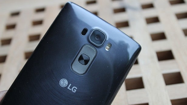 Back of LG smartphone highlighting camera and power button.