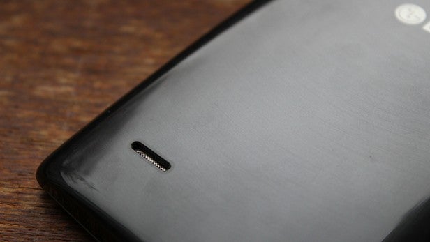 Close-up of LG G Flex 2 smartphone rear casing and camera.