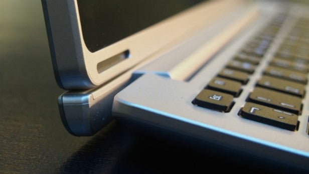 Close-up of Acer Aspire Switch 11 hinge and keyboard.