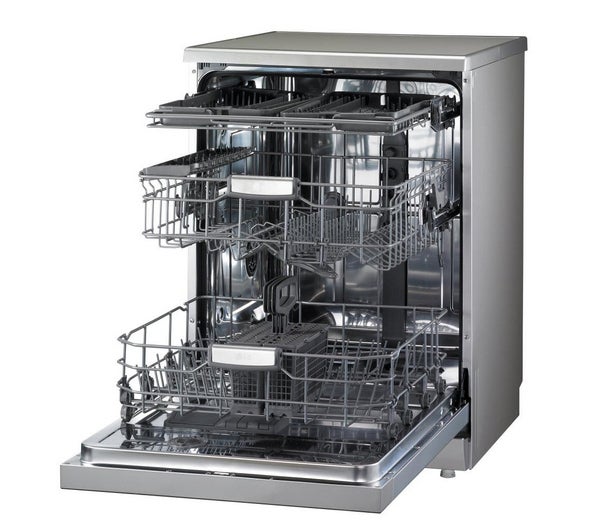 LG D1484CF dishwasher with open door and racks displayed